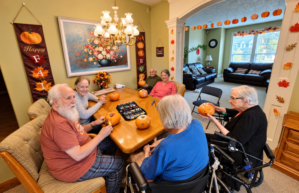 seniors in an adult family home in Vancouver WA painting