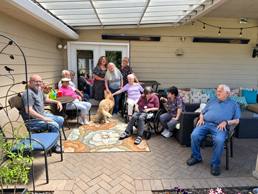 Restored Patio Group Portrait with Golden Dog