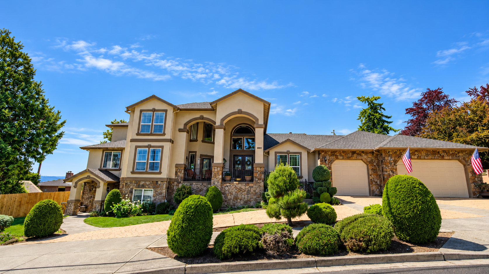 Sunlit restored stone-and-stucco residence