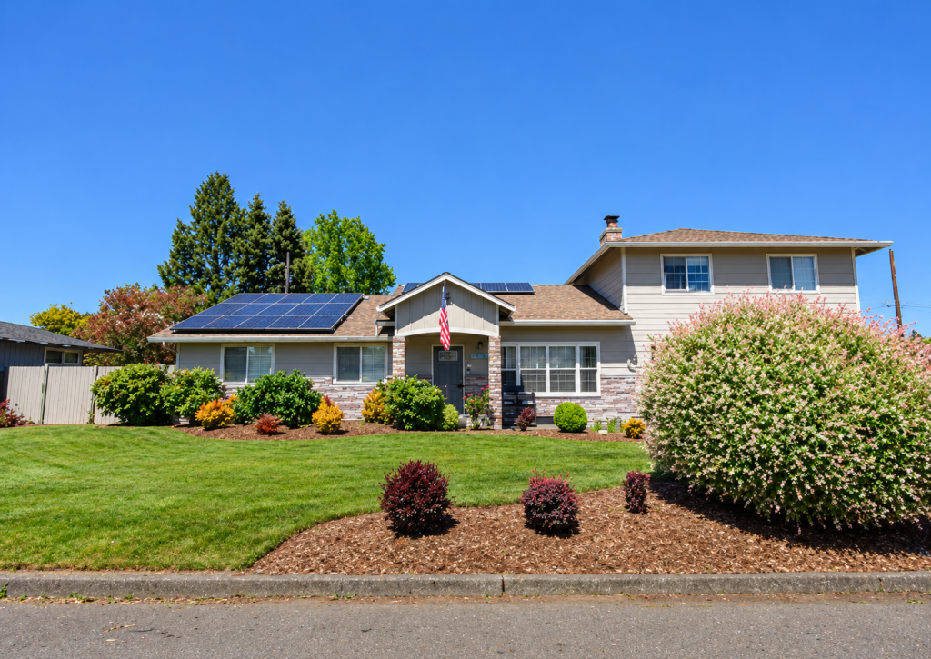 Sunny split-level home with solar panels