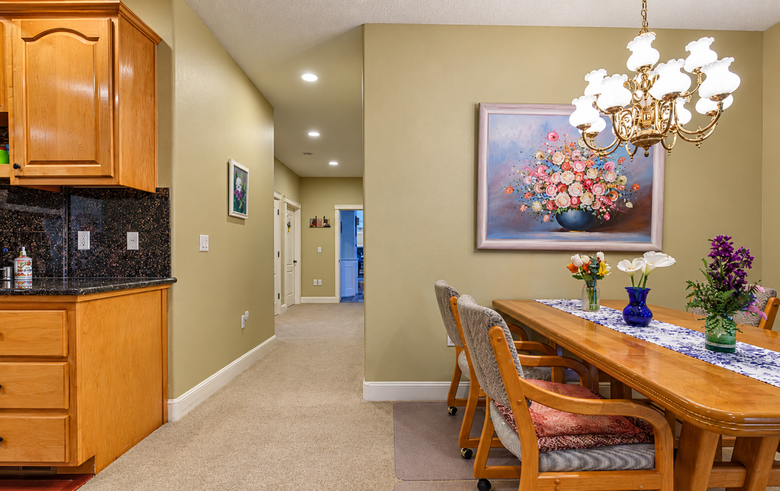 Warm dining room and hallway